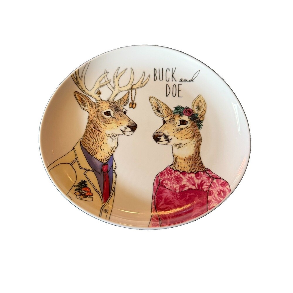 West Elm Rachel Kozlowski Dapper Animal Plate Buck & Doe 8 5/8” -
